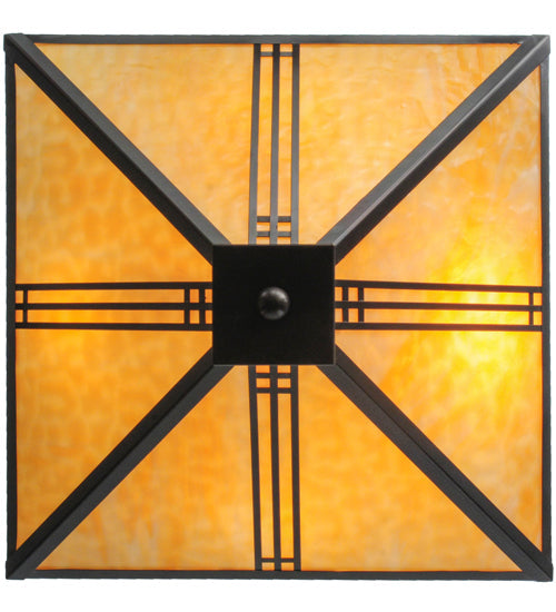 Meyda Lighting Prairie Loft 26" 4-Light Oil Rubbed Bronze Semi-flush Mount Ceiling Light With Beige Art Shade Glass