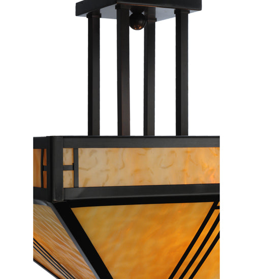 Meyda Lighting Prairie Loft 26" 4-Light Oil Rubbed Bronze Semi-flush Mount Ceiling Light With Beige Art Shade Glass