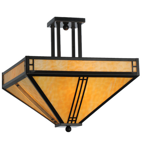 Meyda Lighting Prairie Loft 26" 4-Light Oil Rubbed Bronze Semi-flush Mount Ceiling Light With Beige Art Shade Glass