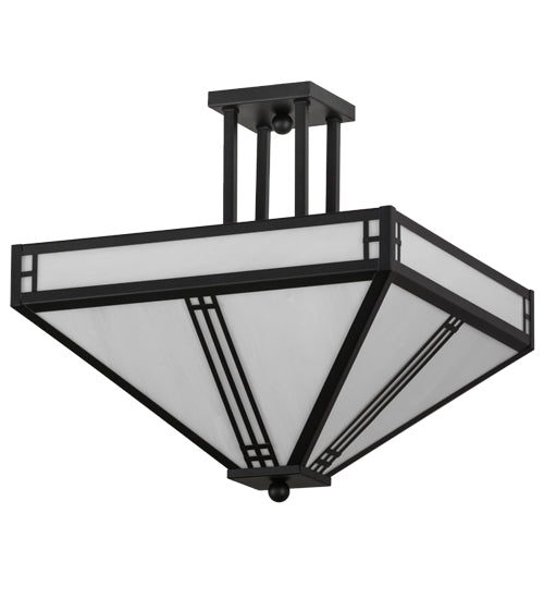 Meyda Lighting Prairie Loft 26" 4-Light Textured Black Semi-flush Mount Ceiling Light With White Art Shade Glass