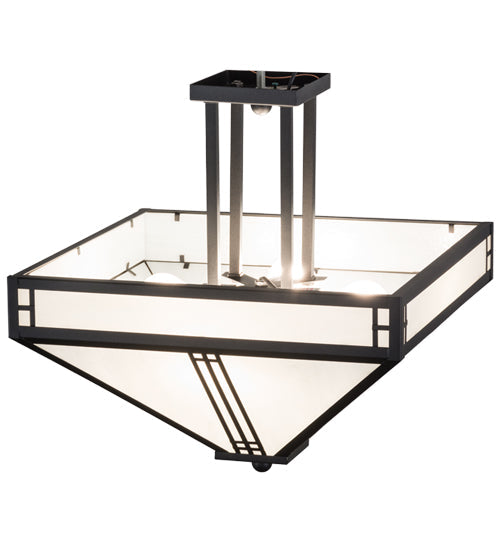 Meyda Lighting Prairie Loft 26" 4-Light Textured Black Semi-flush Mount Ceiling Light With White Art Shade Glass