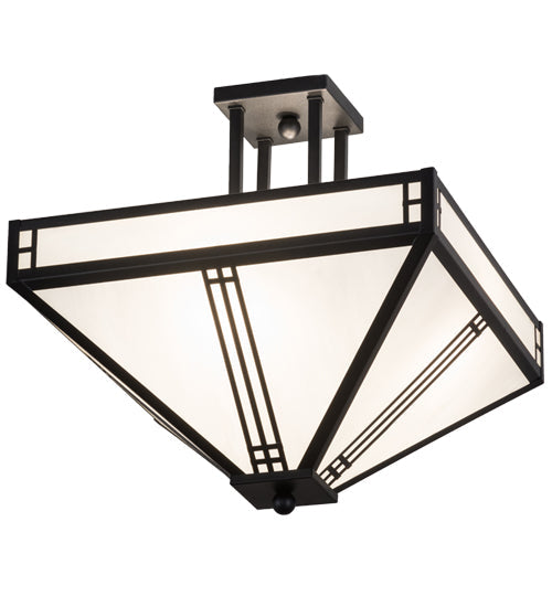 Meyda Lighting Prairie Loft 26" 4-Light Textured Black Semi-flush Mount Ceiling Light With White Art Shade Glass