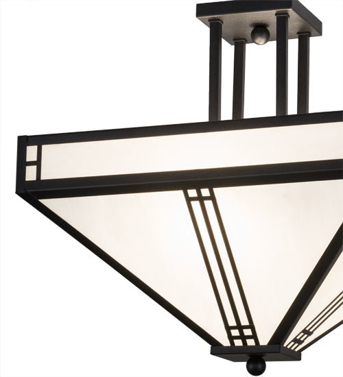 Meyda Lighting Prairie Loft 26" 4-Light Textured Black Semi-flush Mount Ceiling Light With White Art Shade Glass