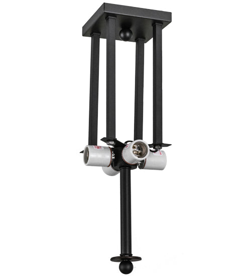 Meyda Lighting Prairie Loft 26" 4-Light Textured Black Semi-flush Mount Ceiling Light With White Art Shade Glass
