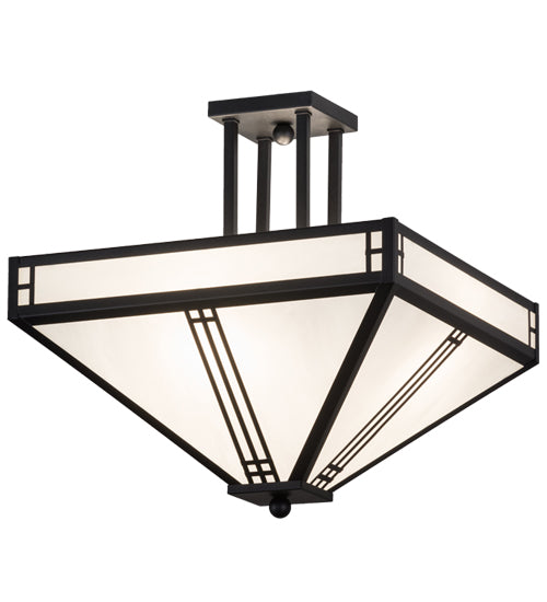 Meyda Lighting Prairie Loft 26" 4-Light Textured Black Semi-flush Mount Ceiling Light With White Art Shade Glass