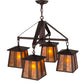 Meyda Lighting Prairie Loft 28" 4-Light Mahogany Bronze Chandelier With Amber Mica Shade Glass