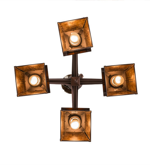 Meyda Lighting Prairie Loft 28" 4-Light Mahogany Bronze Chandelier With Amber Mica Shade Glass