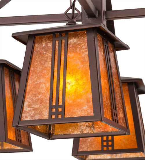 Meyda Lighting Prairie Loft 28" 4-Light Mahogany Bronze Chandelier With Amber Mica Shade Glass
