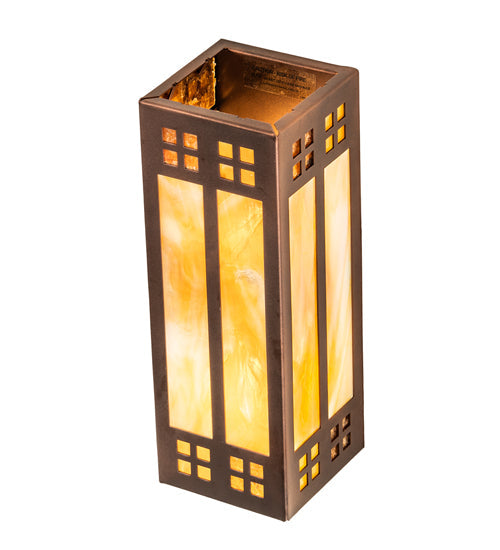 Meyda Lighting Prairie Loft 5" 2-Light Coffee Cinnamon Metallic Wall Sconce With Beige Iridescent & Amber Mica Shade Glass