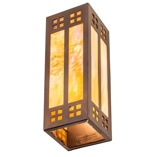 Meyda Lighting Prairie Loft 5" 2-Light Coffee Cinnamon Metallic Wall Sconce With Beige Iridescent & Amber Mica Shade Glass