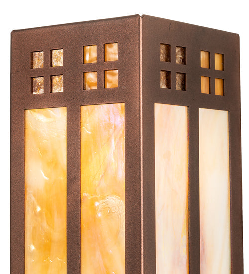 Meyda Lighting Prairie Loft 5" 2-Light Coffee Cinnamon Metallic Wall Sconce With Beige Iridescent & Amber Mica Shade Glass