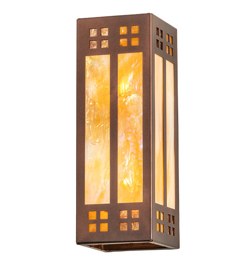 Meyda Lighting Prairie Loft 5" 2-Light Coffee Cinnamon Metallic Wall Sconce With Beige Iridescent & Amber Mica Shade Glass