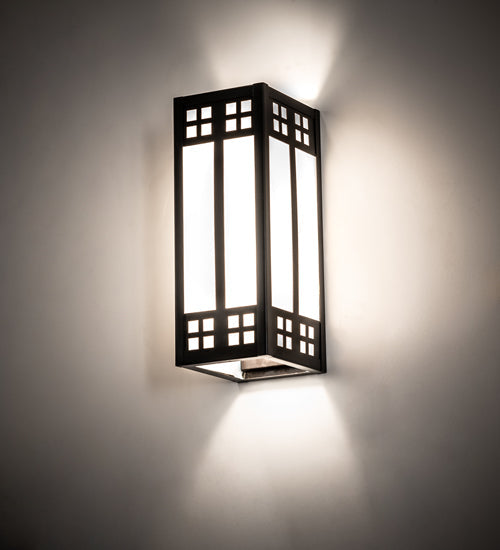 Meyda Lighting Prairie Loft 5" 2-Light Craftsman Brown Wall Sconce With White Art Shade Glass