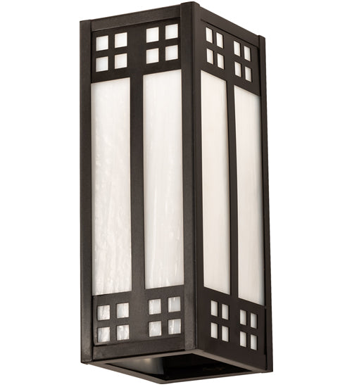 Meyda Lighting Prairie Loft 5" 2-Light Craftsman Brown Wall Sconce With White Art Shade Glass