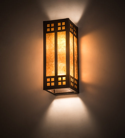 Meyda Lighting Prairie Loft 5" 2-Light Mahogany Bronze Wall Sconce With Amber Mica Shade Glass