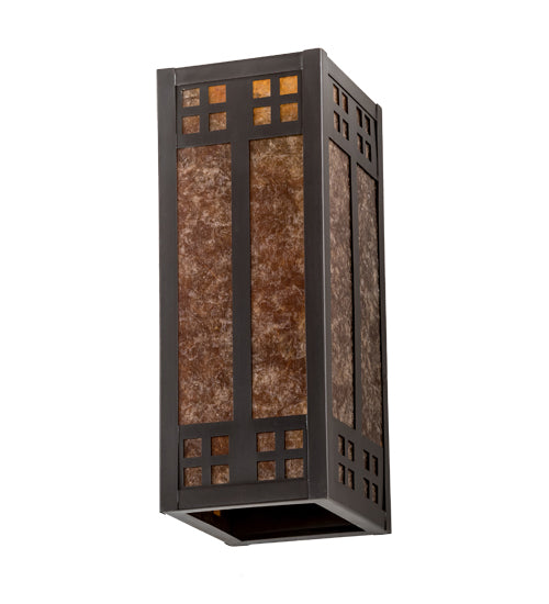 Meyda Lighting Prairie Loft 5" 2-Light Mahogany Bronze Wall Sconce With Amber Mica Shade Glass