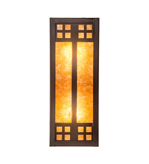 Meyda Lighting Prairie Loft 5" 2-Light Mahogany Bronze Wall Sconce With Amber Mica Shade Glass