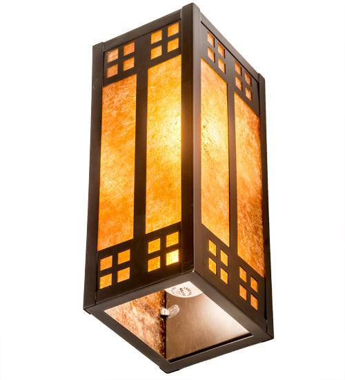 Meyda Lighting Prairie Loft 5" 2-Light Mahogany Bronze Wall Sconce With Amber Mica Shade Glass