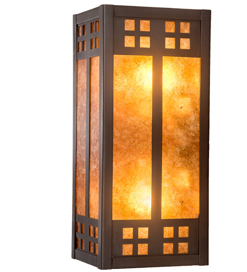 Meyda Lighting Prairie Loft 5" 2-Light Mahogany Bronze Wall Sconce With Amber Mica Shade Glass