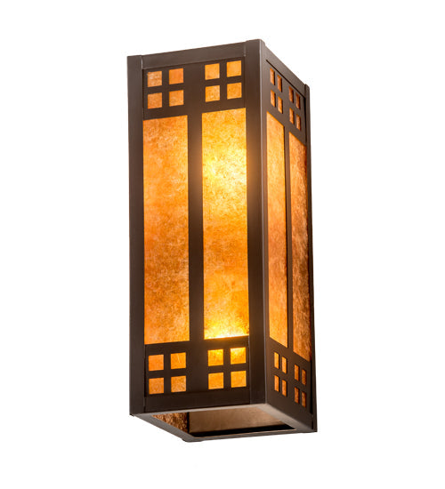Meyda Lighting Prairie Loft 5" 2-Light Mahogany Bronze Wall Sconce With Amber Mica Shade Glass