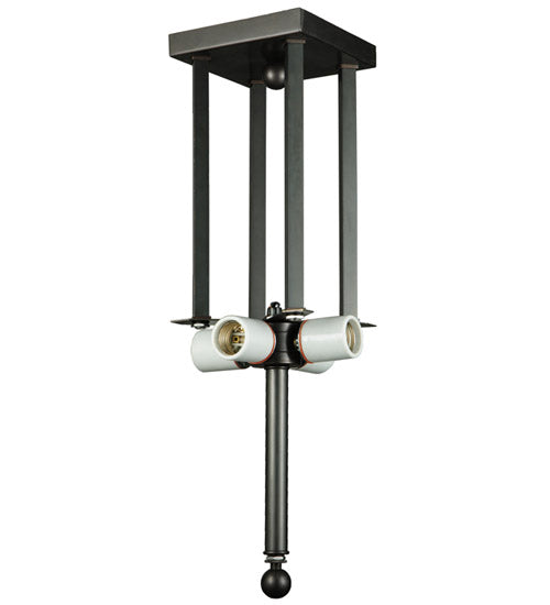 Meyda Lighting Prairie Loft 50661 18"Sq 4-Light Oil Rubbed Bronze Semi-flush Mount Light With White Art Shade Glass