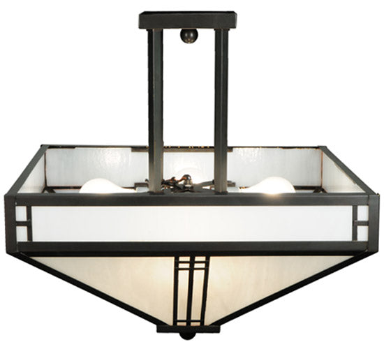 Meyda Lighting Prairie Loft 50661 18"Sq 4-Light Oil Rubbed Bronze Semi-flush Mount Light With White Art Shade Glass