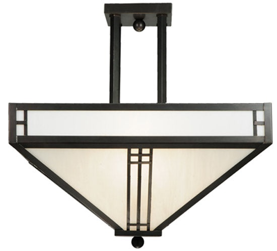 Meyda Lighting Prairie Loft 50661 18"Sq 4-Light Oil Rubbed Bronze Semi-flush Mount Light With White Art Shade Glass