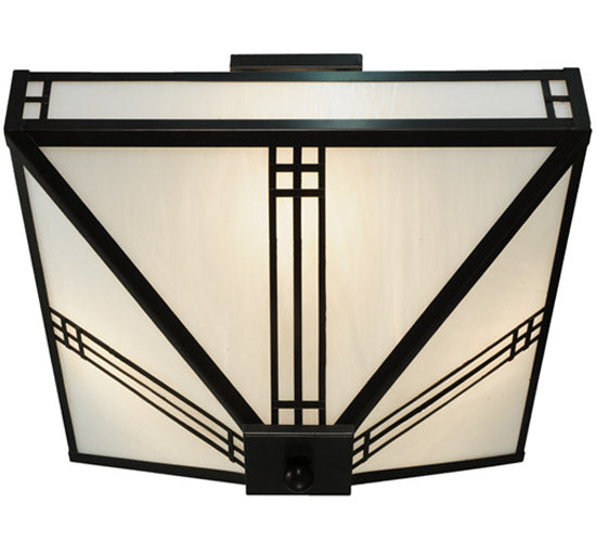 Meyda Lighting Prairie Loft 50661 18"Sq 4-Light Oil Rubbed Bronze Semi-flush Mount Light With White Art Shade Glass