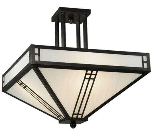 Meyda Lighting Prairie Loft 50661 18"Sq 4-Light Oil Rubbed Bronze Semi-flush Mount Light With White Art Shade Glass