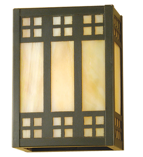 Meyda Lighting Prairie Loft 7" Craftsman Brown Wall Sconce With Beige Iridescent Shade Glass