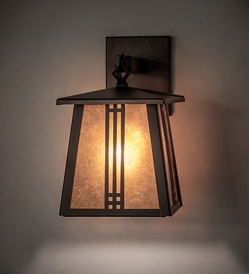 Meyda Lighting Prairie Loft 7" Mahogany Bronze Hanging Wall Sconce With Amber Mica Shade Glass
