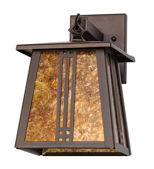 Meyda Lighting Prairie Loft 7" Mahogany Bronze Hanging Wall Sconce With Amber Mica Shade Glass