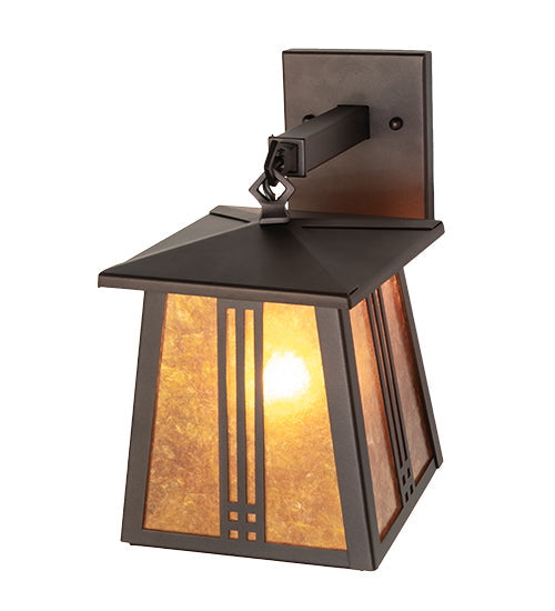 Meyda Lighting Prairie Loft 7" Mahogany Bronze Hanging Wall Sconce With Amber Mica Shade Glass