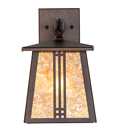 Meyda Lighting Prairie Loft 7" Mahogany Bronze Hanging Wall Sconce With Amber Mica Shade Glass