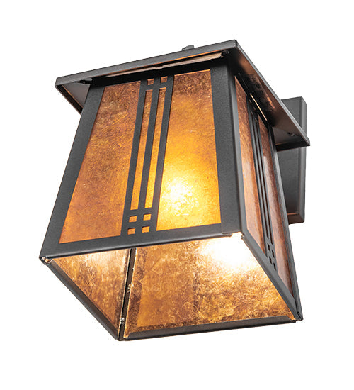 Meyda Lighting Prairie Loft 7" Mahogany Bronze Hanging Wall Sconce With Amber Mica Shade Glass
