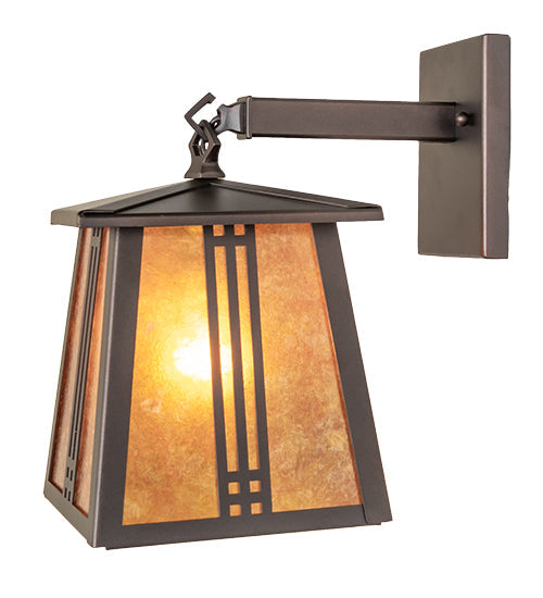 Meyda Lighting Prairie Loft 7" Mahogany Bronze Hanging Wall Sconce With Amber Mica Shade Glass