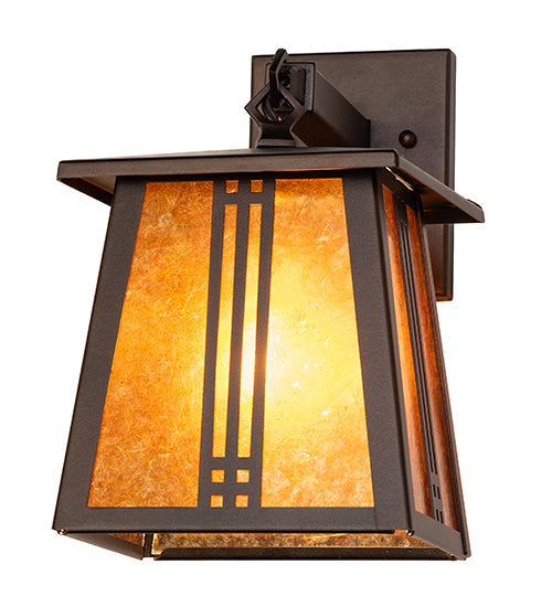 Meyda Lighting Prairie Loft 7" Mahogany Bronze Hanging Wall Sconce With Amber Mica Shade Glass