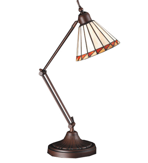 Meyda Lighting Prairie Mission 23" Mahogany Bronze Adjustable Desk Table Lamp With Multi-Colored Shade Glass