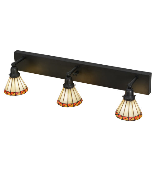 Meyda Lighting Prairie Mission 36" 3-Light Craftsman Brown Vanity Light With Multi-Colored Shade Glass