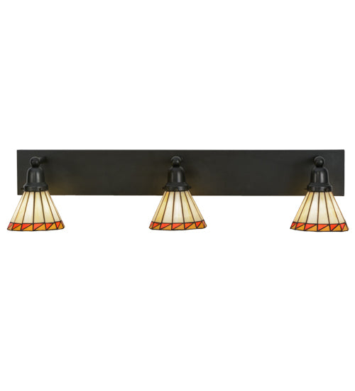 Meyda Lighting Prairie Mission 36" 3-Light Craftsman Brown Vanity Light With Multi-Colored Shade Glass