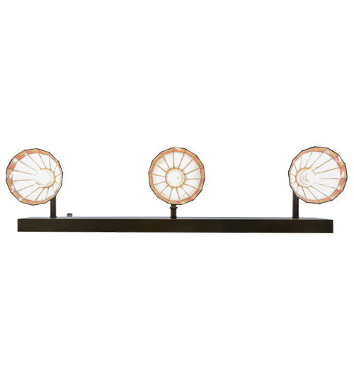 Meyda Lighting Prairie Mission 36" 3-Light Craftsman Brown Vanity Light With Multi-Colored Shade Glass