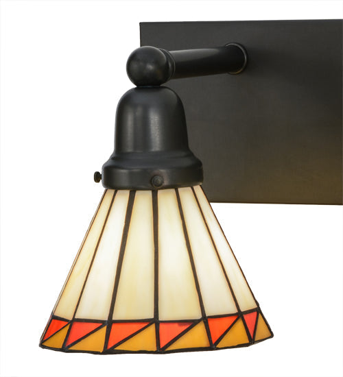 Meyda Lighting Prairie Mission 36" 3-Light Craftsman Brown Vanity Light With Multi-Colored Shade Glass