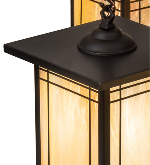 Meyda Lighting Prairie Mission 47" 4-Light Craftsman Brown Wright Chandelier With Beige Iridescent Shade Glass