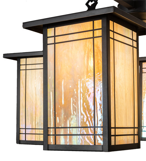 Meyda Lighting Prairie Mission 47" 4-Light Craftsman Brown Wright Chandelier With Beige Iridescent Shade Glass