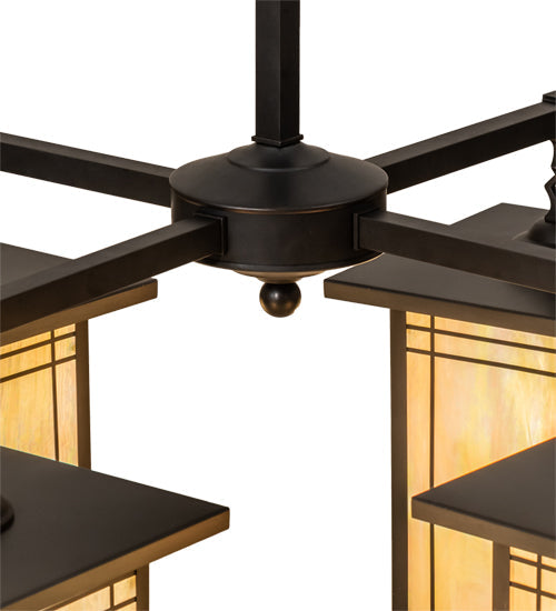 Meyda Lighting Prairie Mission 47" 4-Light Craftsman Brown Wright Chandelier With Beige Iridescent Shade Glass