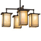 Meyda Lighting Prairie Mission 47" 4-Light Craftsman Brown Wright Chandelier With Beige Iridescent Shade Glass