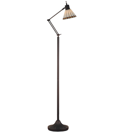 Meyda Lighting Prairie Mission 68" Mahogany Bronze Adjustable Floor Lamp With Multi-Colored Shade Glass