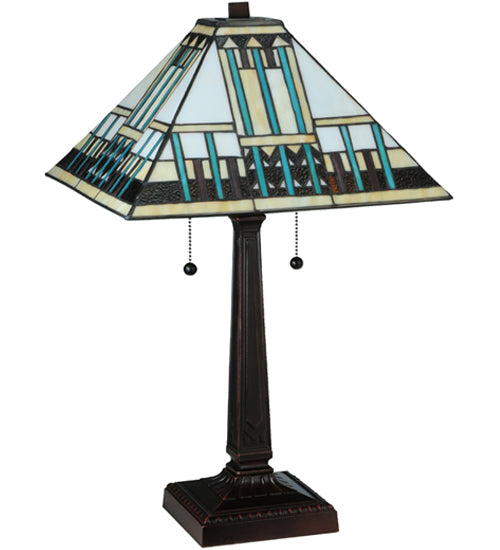 Meyda Lighting Prairie Peaks 23" 2-Light Mahogany Bronze Table Lamp With Multi-Colored Shade Glass