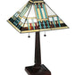 Meyda Lighting Prairie Peaks 23" 2-Light Mahogany Bronze Table Lamp With Multi-Colored Shade Glass