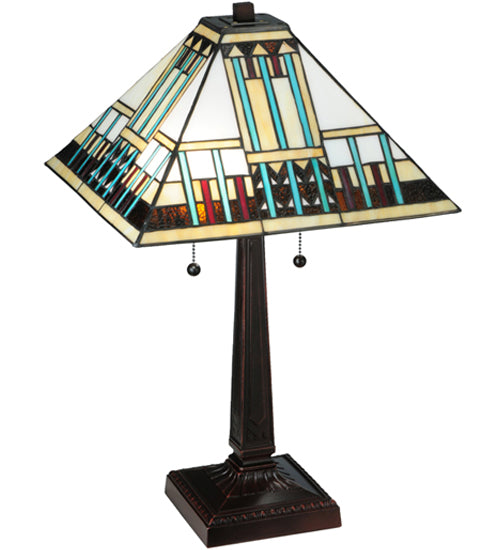 Meyda Lighting Prairie Peaks 23" 2-Light Mahogany Bronze Table Lamp With Multi-Colored Shade Glass